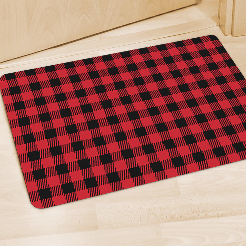 Cardinal Red Buffalo Check Pattern Print Polyester Doormat