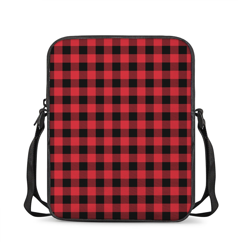 Cardinal Red Buffalo Check Pattern Print Rectangular Crossbody Bag