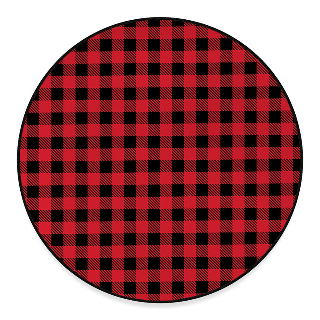 Cardinal Red Buffalo Check Pattern Print Round Floor Mat