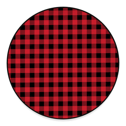 Cardinal Red Buffalo Check Pattern Print Round Floor Mat