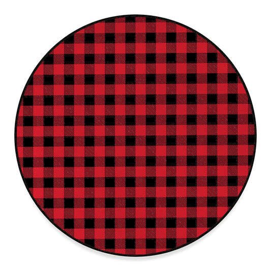 Cardinal Red Buffalo Check Pattern Print Round Floor Mat