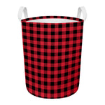Cardinal Red Buffalo Check Pattern Print Round Laundry Basket