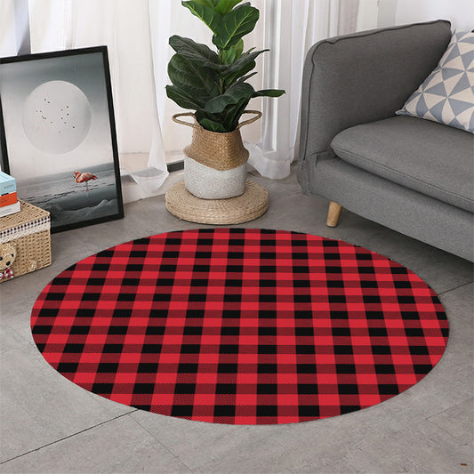 Cardinal Red Buffalo Check Pattern Print Round Rug