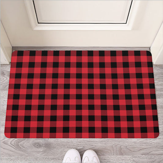 Cardinal Red Buffalo Check Pattern Print Rubber Doormat