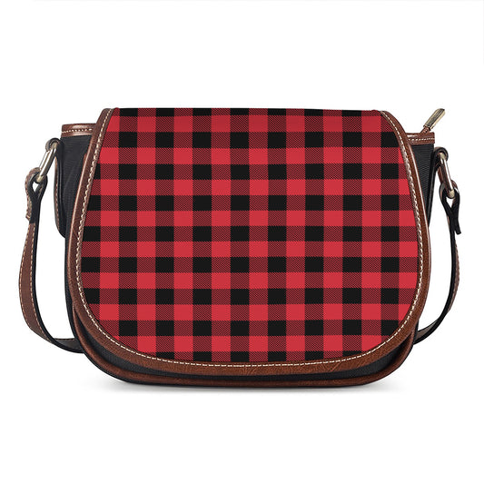 Cardinal Red Buffalo Check Pattern Print Saddle Bag