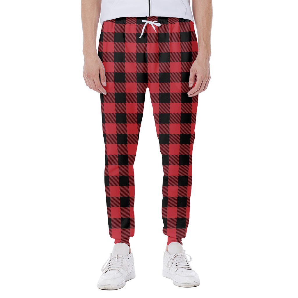 Cardinal Red Buffalo Check Pattern Print Scuba Joggers