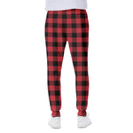 Cardinal Red Buffalo Check Pattern Print Scuba Joggers
