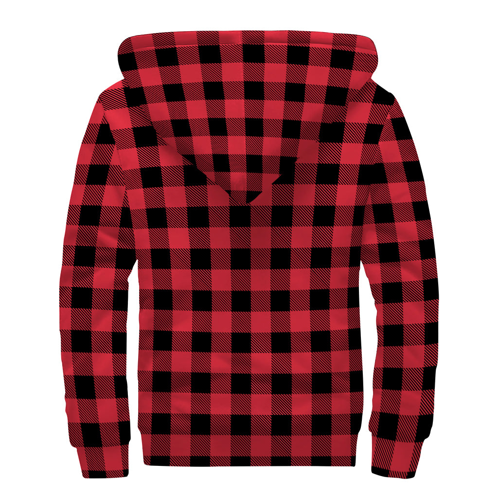 Cardinal Red Buffalo Check Pattern Print Sherpa Lined Zip Up Hoodie