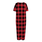 Cardinal Red Buffalo Check Pattern Print Short Sleeve Long Nightdress