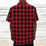 Cardinal Red Buffalo Check Pattern Print Textured Short Sleeve Shirt