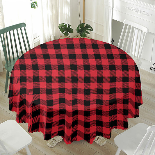 Cardinal Red Buffalo Check Pattern Print Waterproof Round Tablecloth