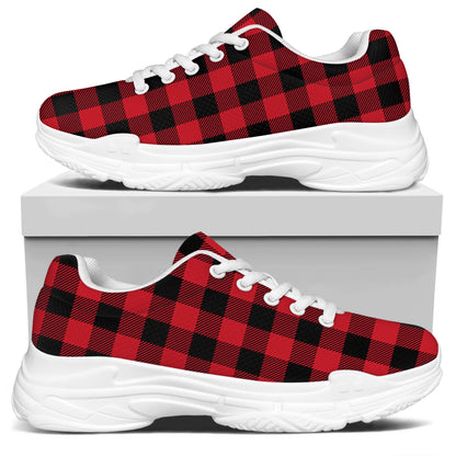 Cardinal Red Buffalo Check Pattern Print White Chunky Shoes