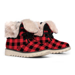 Cardinal Red Buffalo Check Pattern Print Winter Boots