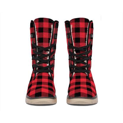 Cardinal Red Buffalo Check Pattern Print Winter Boots