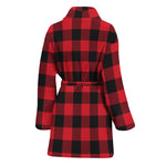 Cardinal Red Buffalo Check Pattern Print Women's Bathrobe