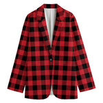 Cardinal Red Buffalo Check Pattern Print Women's Blazer