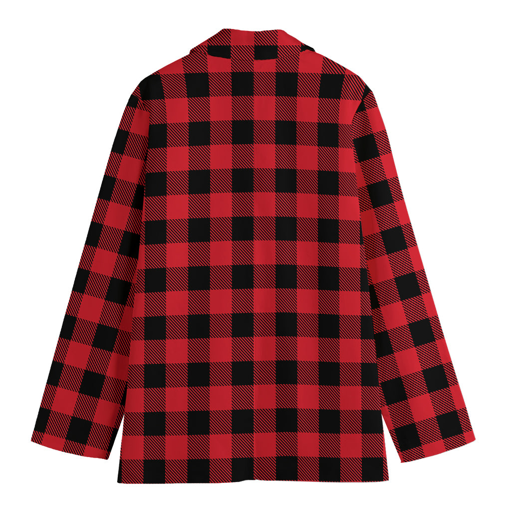 Cardinal Red Buffalo Check Pattern Print Women's Blazer