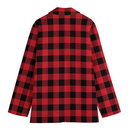 Cardinal Red Buffalo Check Pattern Print Women's Blazer
