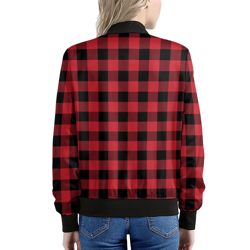 Cardinal Red Buffalo Check Pattern Print Women's Bomber Jacket