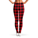Cardinal Red Buffalo Check Pattern Print Women's Leggings