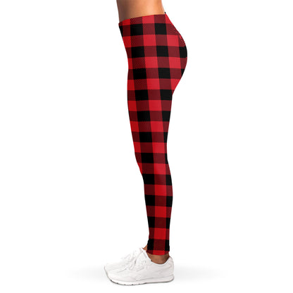 Cardinal Red Buffalo Check Pattern Print Women's Leggings