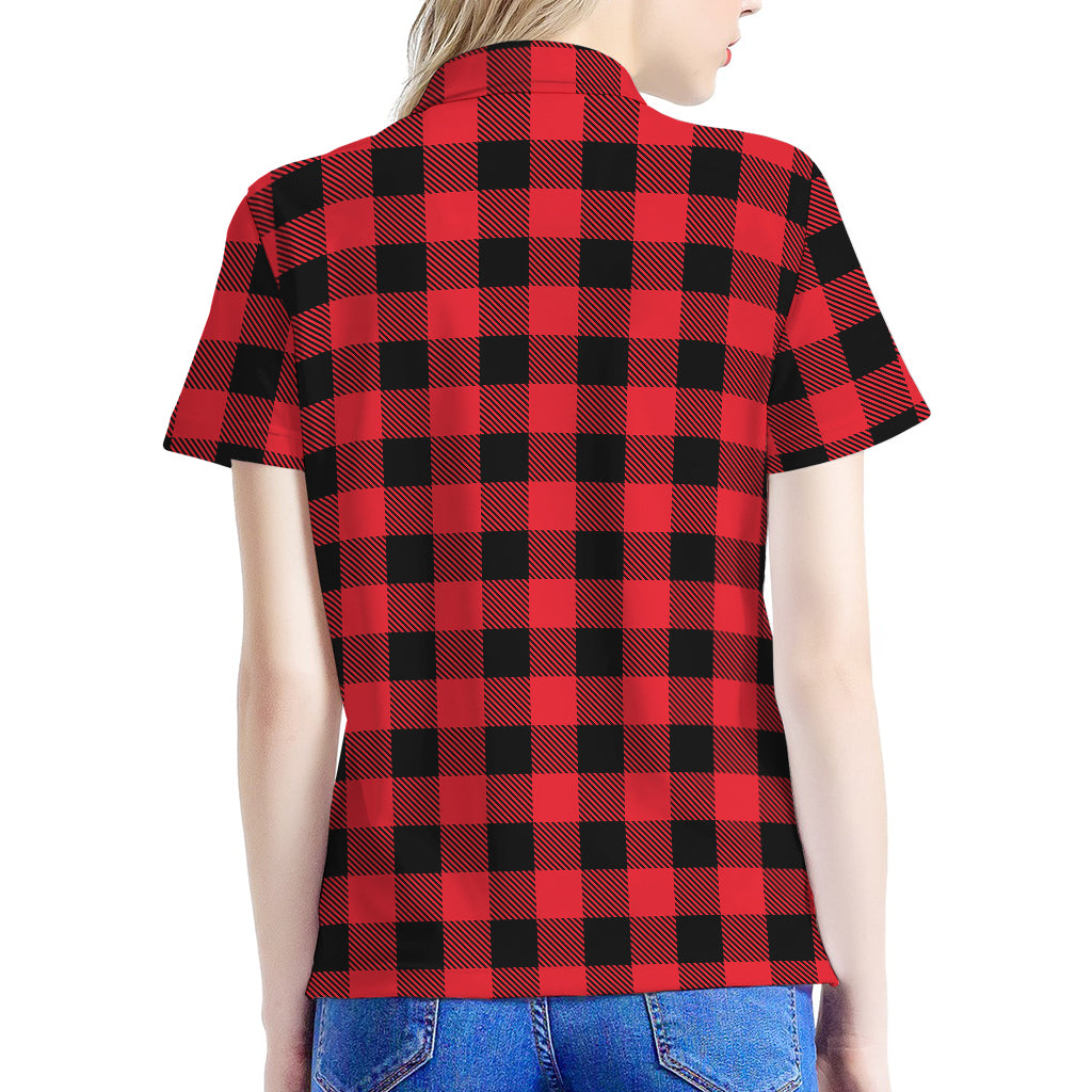 Cardinal Red Buffalo Check Pattern Print Women's Polo Shirt