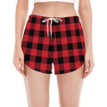 Cardinal Red Buffalo Check Pattern Print Women's Split Running Shorts
