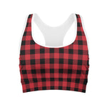 Cardinal Red Buffalo Check Pattern Print Women's Sports Bra