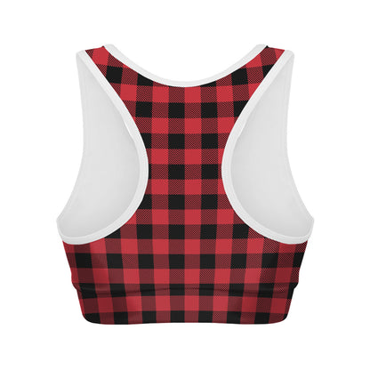 Cardinal Red Buffalo Check Pattern Print Women's Sports Bra