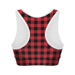 Cardinal Red Buffalo Check Pattern Print Women's Sports Bra