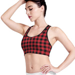 Cardinal Red Buffalo Check Pattern Print Women's Sports Bra