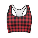 Cardinal Red Buffalo Check Pattern Print Women's Sports Bra