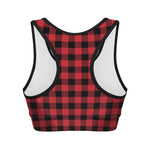 Cardinal Red Buffalo Check Pattern Print Women's Sports Bra
