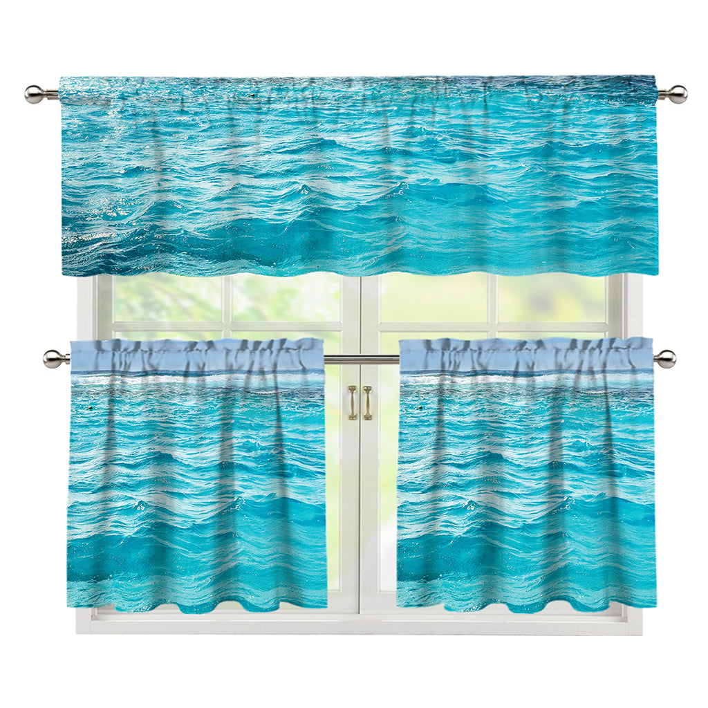 Caribbean Ocean Print 3 Piece Kitchen Curtains
