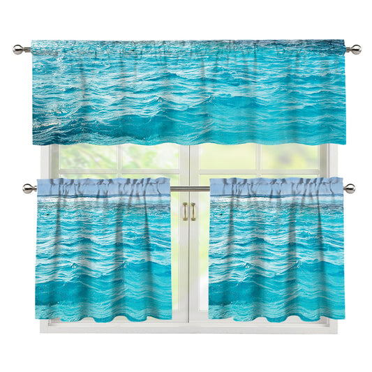 Caribbean Ocean Print 3 Piece Kitchen Curtains