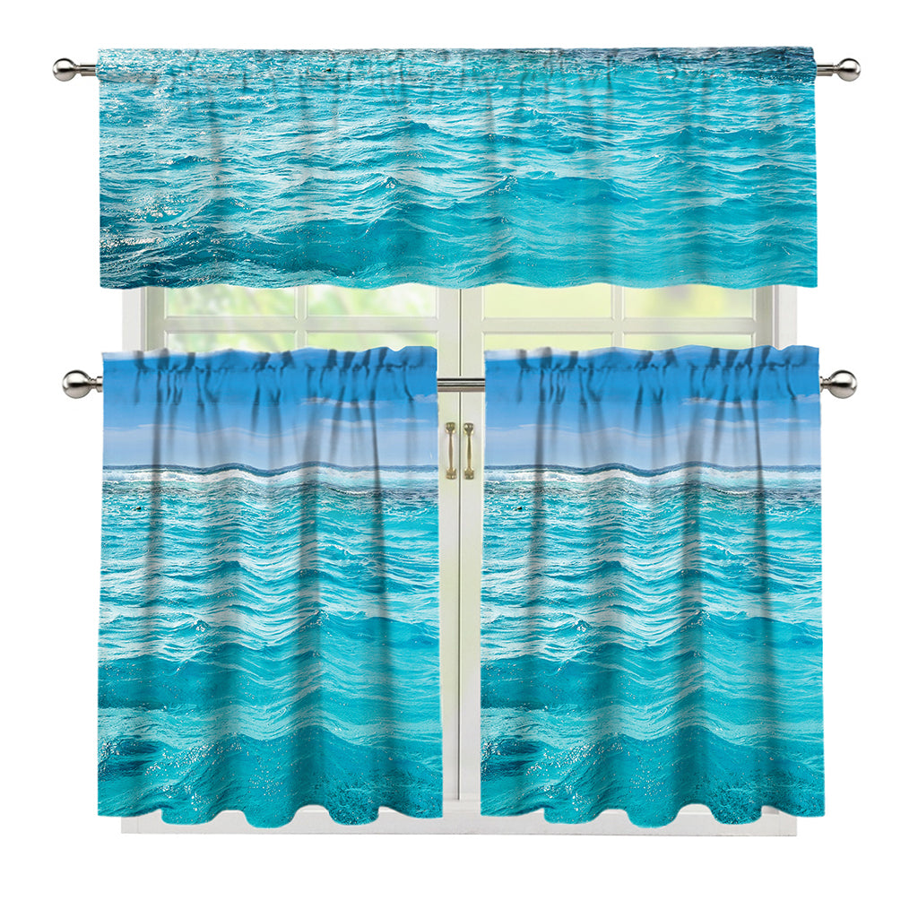 Caribbean Ocean Print 3 Piece Kitchen Curtains