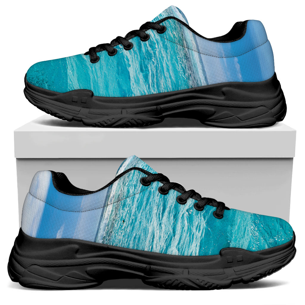 Caribbean Ocean Print Black Chunky Shoes