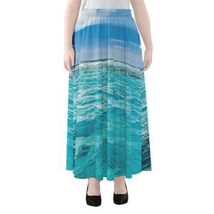 Caribbean Ocean Print Chiffon Maxi Skirt