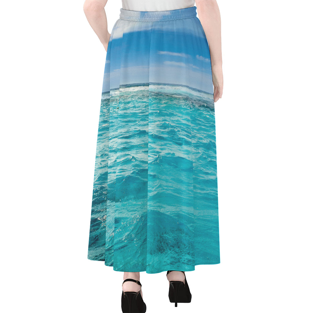 Caribbean Ocean Print Chiffon Maxi Skirt