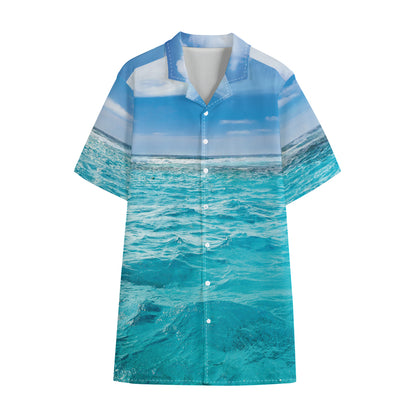 Caribbean Ocean Print Cotton Hawaiian Shirt