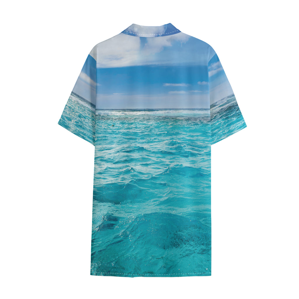 Caribbean Ocean Print Cotton Hawaiian Shirt