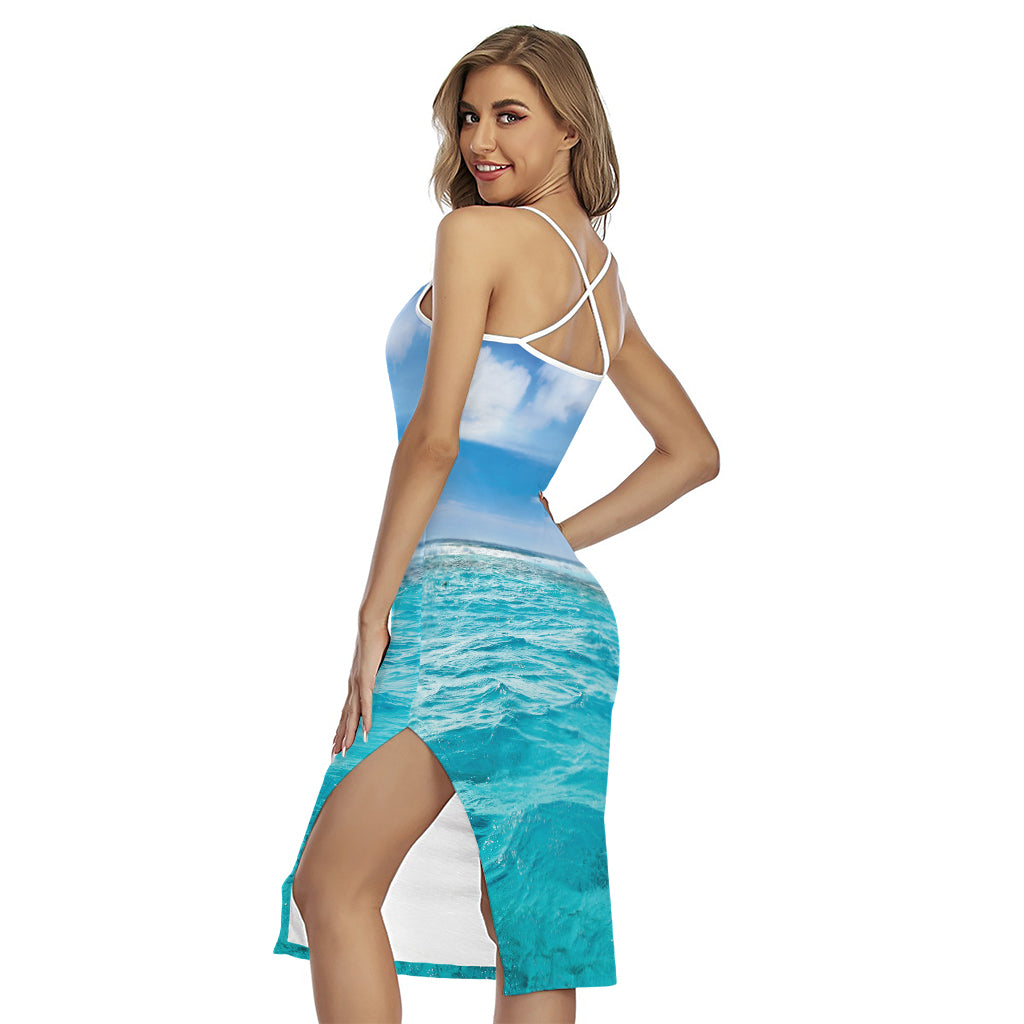 Caribbean Ocean Print Cross Back Cami Dress