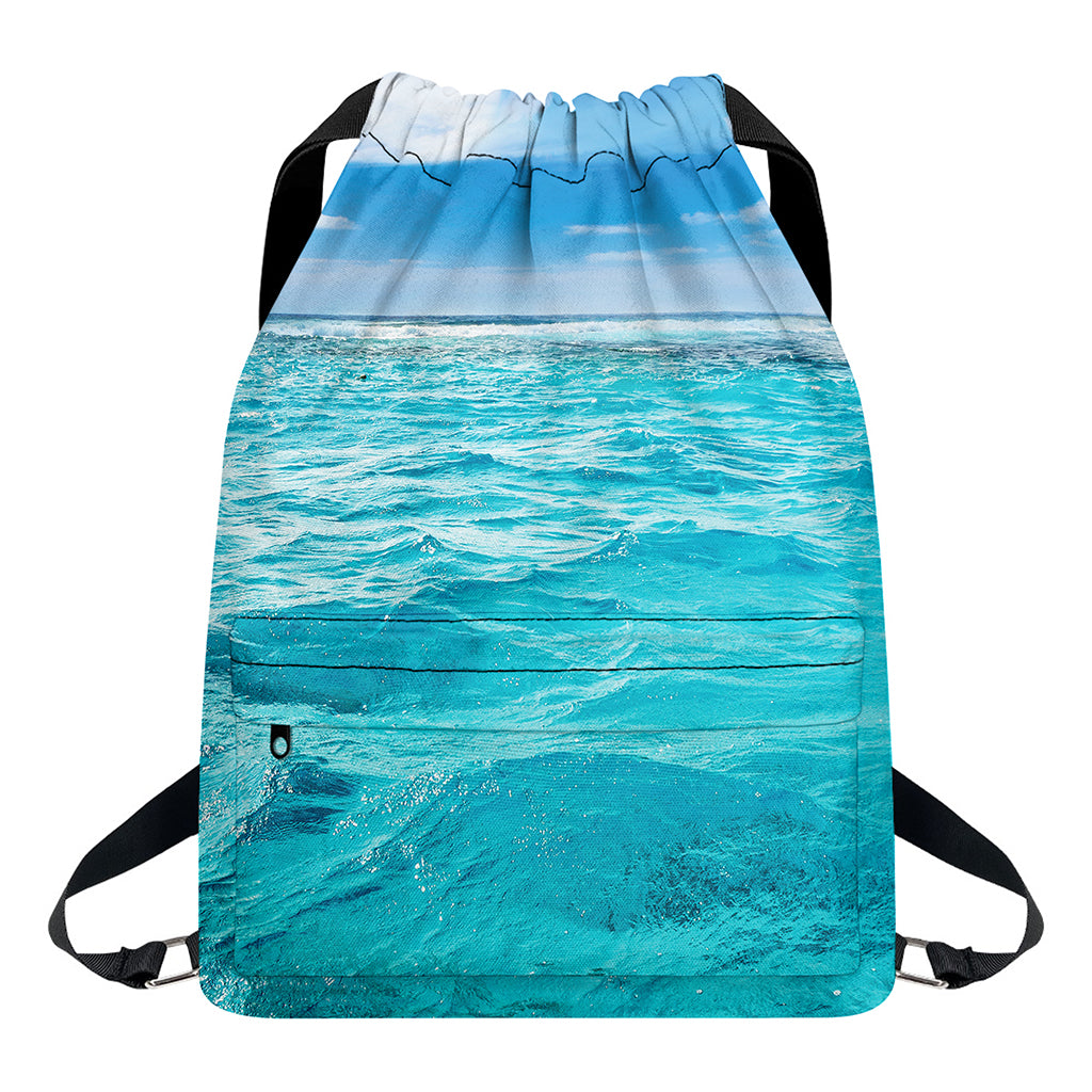 Caribbean Ocean Print Drawstring Backpack