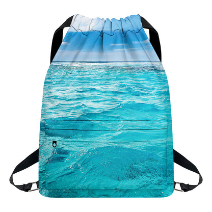 Caribbean Ocean Print Drawstring Backpack
