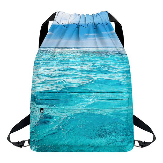 Caribbean Ocean Print Drawstring Backpack