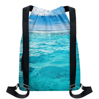 Caribbean Ocean Print Drawstring Backpack
