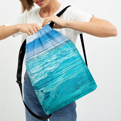 Caribbean Ocean Print Drawstring Backpack