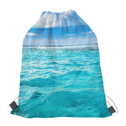 Caribbean Ocean Print Drawstring Bag
