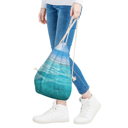 Caribbean Ocean Print Drawstring Bag