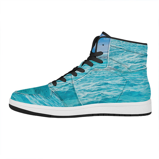 Caribbean Ocean Print High Top Leather Sneakers